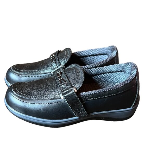 Women's Black Chelsea OrthoFeet Gel Leather Slip-On Comfort Loafer Sz 6.5 X-Wide - Picture 9 of 9
